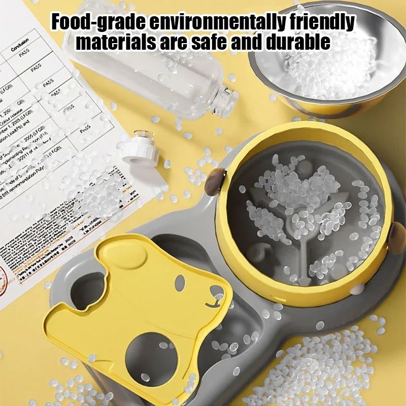 2-in-1 Tilted Pet Feeder Bowl with Automatic Water Dispenser – Neck Protection Feeding Station for Cats & Small Dogs