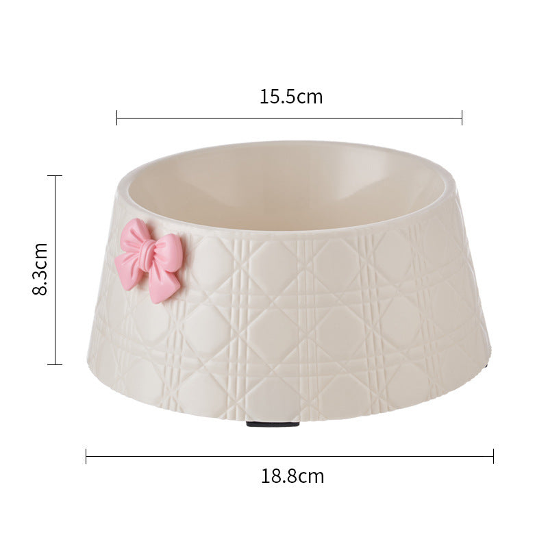 Princess Style Dog Food Bowl with Bowknot – Cute Diamond Pattern Puppy Feeder Dish for Cats & Small Dogs