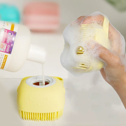 Silicone Pet Bath Brush Tool – Soft Bristle Dog & Cat Grooming Scrubber with Shampoo Dispenser