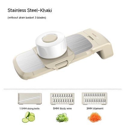 Multi-Function Vegetable Chopper & Grater – Stainless Steel 3/5 Blade Shredder with Basket