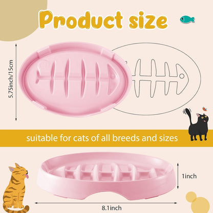 Fishbone Cat Slow Feeder Bowl – Interactive Cat Slow Feeder Dish for Wet & Dry Food, Anti-Gulping & Bloat Prevention