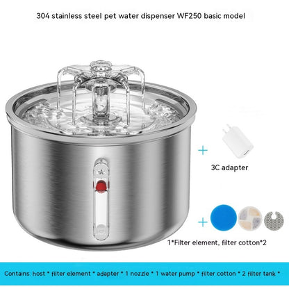 Stainless Steel Smart Pet Water Dispenser – Automatic Flower Fountain for Cats & Dogs with Filter System