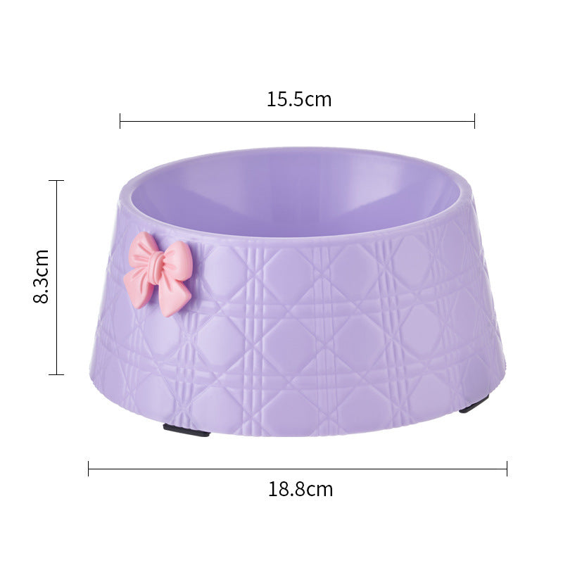 Princess Style Dog Food Bowl with Bowknot – Cute Diamond Pattern Puppy Feeder Dish for Cats & Small Dogs