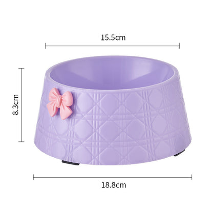 Princess Style Dog Food Bowl with Bowknot – Cute Diamond Pattern Puppy Feeder Dish for Cats & Small Dogs