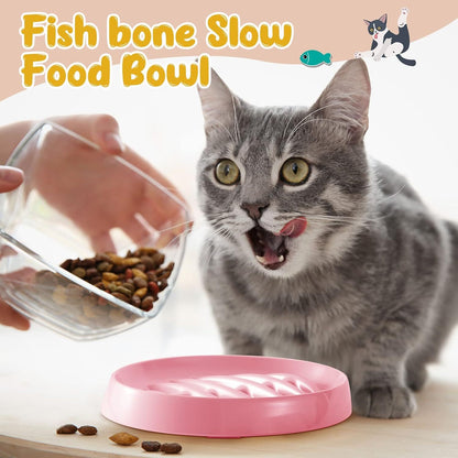Fishbone Cat Slow Feeder Bowl – Interactive Cat Slow Feeder Dish for Wet & Dry Food, Anti-Gulping & Bloat Prevention