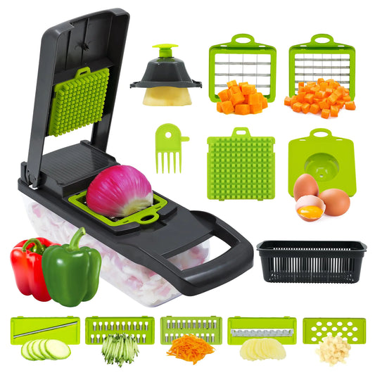 Welsteepse 8-Blade Vegetable Chopper – Multifunctional Food Chopper & Slicer with Container