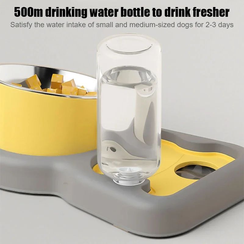 2-in-1 Tilted Pet Feeder Bowl with Automatic Water Dispenser – Neck Protection Feeding Station for Cats & Small Dogs