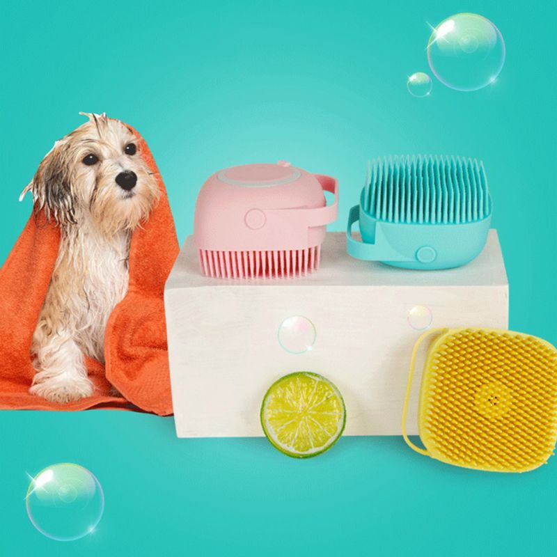 Silicone Pet Bath Brush Tool – Soft Bristle Dog & Cat Grooming Scrubber with Shampoo Dispenser