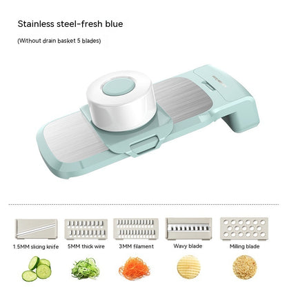 Multi-Function Vegetable Chopper & Grater – Stainless Steel 3/5 Blade Shredder with Basket