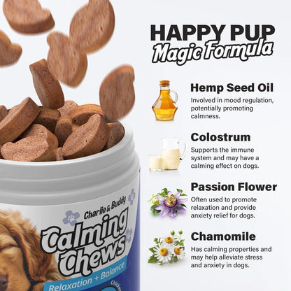 Calming Chews for Dogs – Chicken-Flavoured Anxiety Relief Supplement | 90 Soft Dog Calming Chews