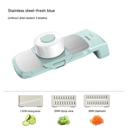 Multi-Function Vegetable Chopper & Grater – Stainless Steel 3/5 Blade Shredder with Basket