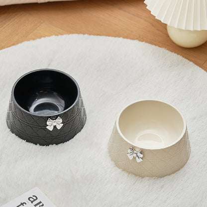 Princess Style Dog Food Bowl with Bowknot – Cute Diamond Pattern Puppy Feeder Dish for Cats & Small Dogs