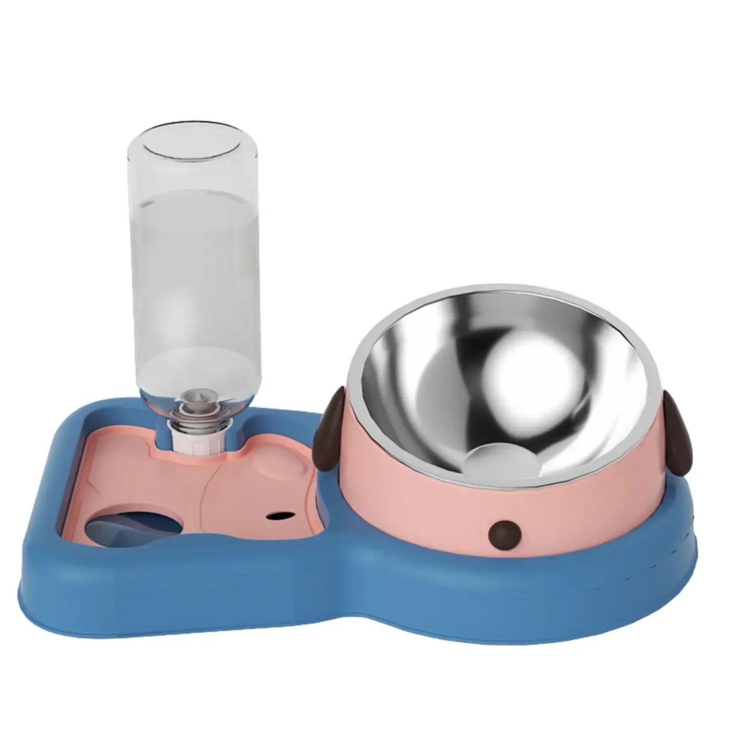 2-in-1 Tilted Pet Feeder Bowl with Automatic Water Dispenser – Neck Protection Feeding Station for Cats & Small Dogs