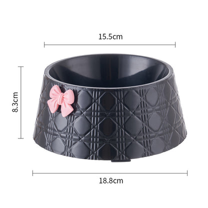 Princess Style Dog Food Bowl with Bowknot – Cute Diamond Pattern Puppy Feeder Dish for Cats & Small Dogs