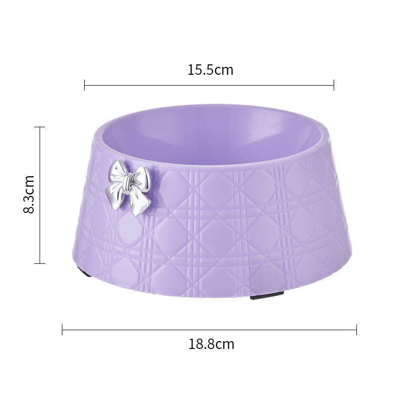 Princess Style Dog Food Bowl with Bowknot – Cute Diamond Pattern Puppy Feeder Dish for Cats & Small Dogs