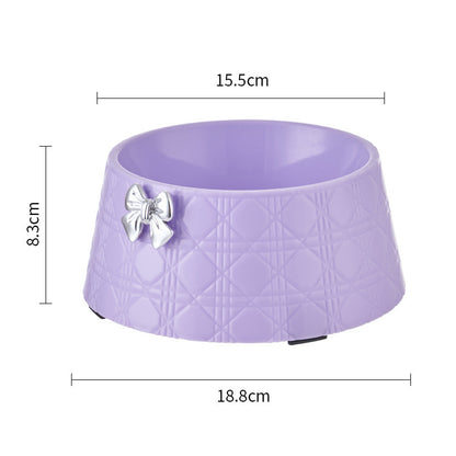 Princess Style Dog Food Bowl with Bowknot – Cute Diamond Pattern Puppy Feeder Dish for Cats & Small Dogs