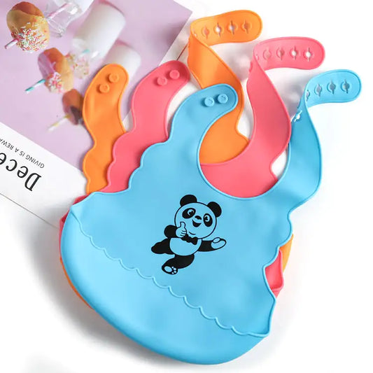 Food Grade Silicone Baby Bib with Catcher – Adjustable Cartoon Pattern Bib
