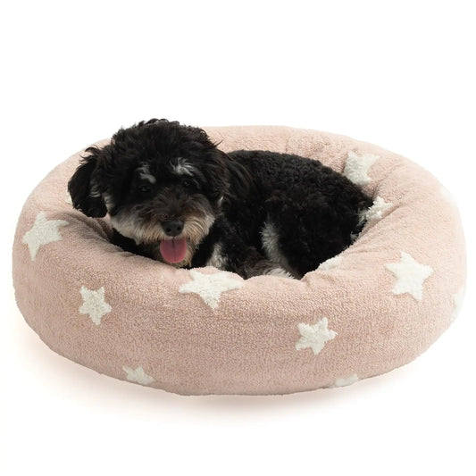 Mora Pets Small Dog Bed with Cover – Fluffy Donut Calming Bed for Small Dogs & Cats, Removable Washable Cover, Anti-Slip Base (Pink, 23")