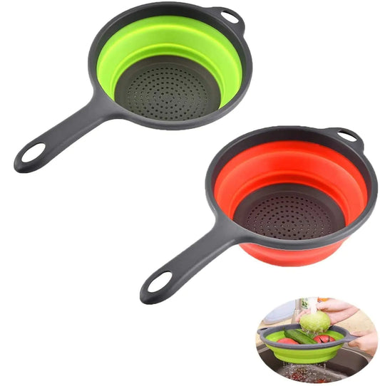 2-Pack Collapsible Silicone Colanders with Handles – Foldable Strainer Set