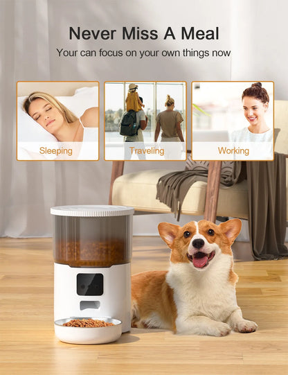 Smart Automatic Pet Feeder for Cats & Dogs – 4L WiFi Programmable Food Dispenser with USB