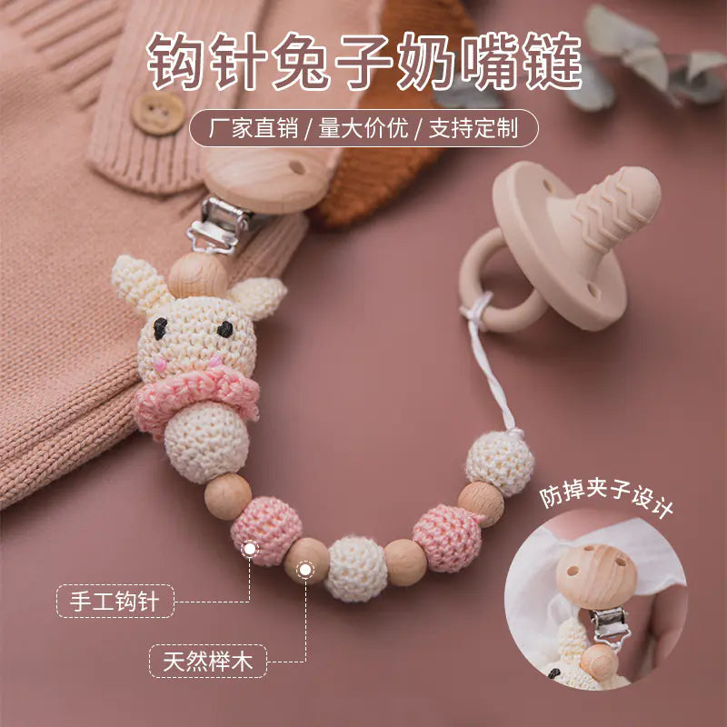Handmade Crochet Bunny Pacifier Chain for Babies – Soft Plush Pacifier Chain Clip