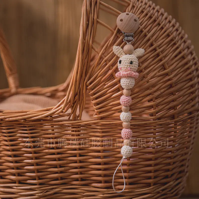 Handmade Crochet Bunny Pacifier Chain for Babies – Soft Plush Pacifier Chain Clip