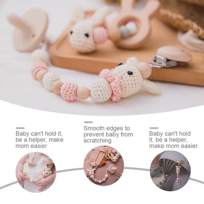 Handmade Crochet Bunny Pacifier Chain for Babies – Soft Plush Pacifier Chain Clip