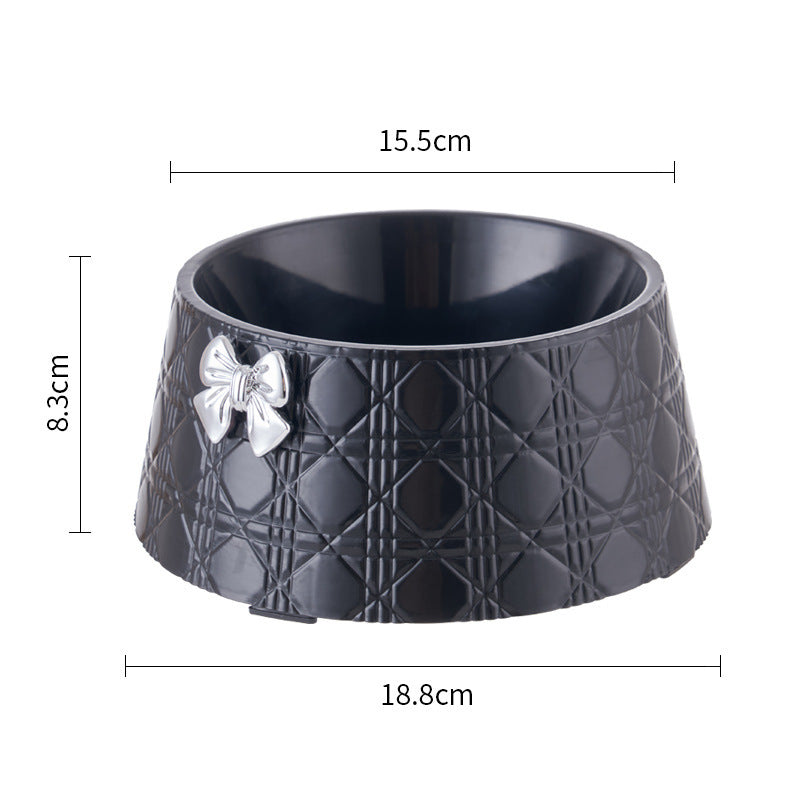 Princess Style Dog Food Bowl with Bowknot – Cute Diamond Pattern Puppy Feeder Dish for Cats & Small Dogs