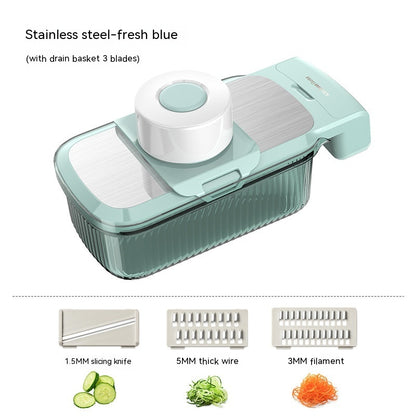 Multi-Function Vegetable Chopper & Grater – Stainless Steel 3/5 Blade Shredder with Basket