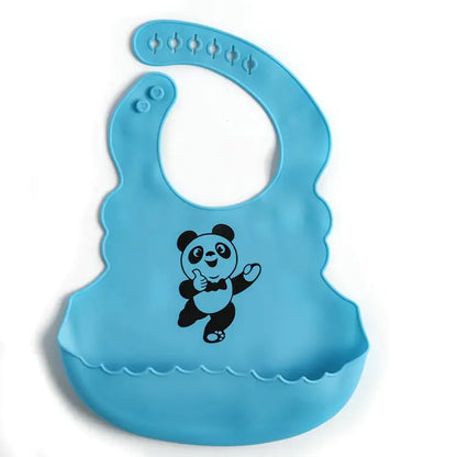 Food Grade Silicone Baby Bib with Catcher – Adjustable Cartoon Pattern Bib