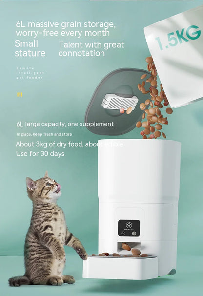 6L Smart WiFi Automatic Pet Feeder for Cats & Dogs – App Control, Timed Feeding, Voice Message Function, Easy to Clean