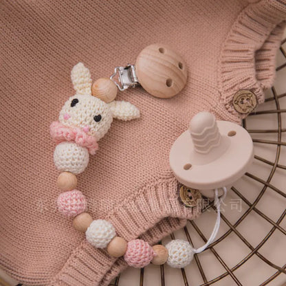 Handmade Crochet Bunny Pacifier Chain for Babies – Soft Plush Pacifier Chain Clip