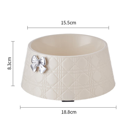 Princess Style Dog Food Bowl with Bowknot – Cute Diamond Pattern Puppy Feeder Dish for Cats & Small Dogs