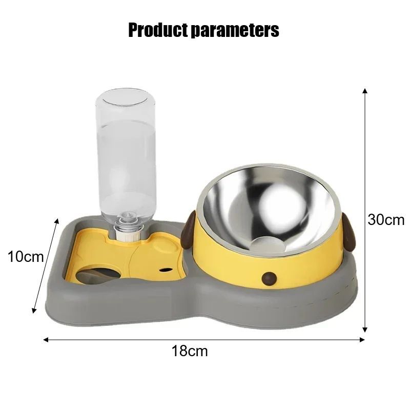 2-in-1 Tilted Pet Feeder Bowl with Automatic Water Dispenser – Neck Protection Feeding Station for Cats & Small Dogs