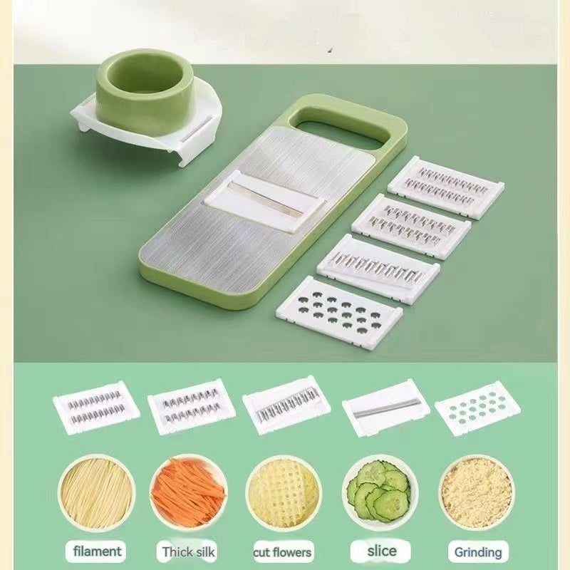 Stainless Steel Vegetable Chopper with 5 Interchangeable Blades – Multifunctional Slicer & Grater for Kitchen Use