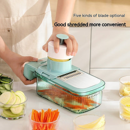 Multi-Function Vegetable Chopper & Grater – Stainless Steel 3/5 Blade Shredder with Basket