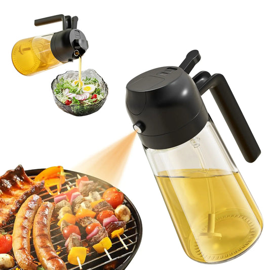 2-in-1 Oil Sprayer and Dispenser Bottle – 16oz Premium Glass Olive Oil Sprayer for Cooking