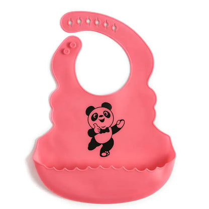 Food Grade Silicone Baby Bib with Catcher – Adjustable Cartoon Pattern Bib