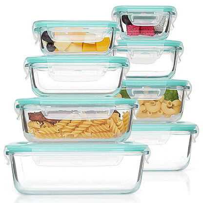 Vtopmart 8-Pack Glass Food Storage Containers with Lids – Airtight, Leak-Proof Meal Prep Containers