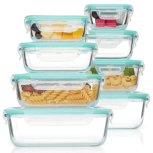Vtopmart 8-Pack Glass Food Storage Containers with Lids – Airtight, Leak-Proof Meal Prep Containers