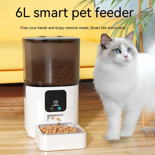 6L Smart WiFi Automatic Pet Feeder for Cats & Dogs – App Control, Timed Feeding, Voice Message Function, Easy to Clean