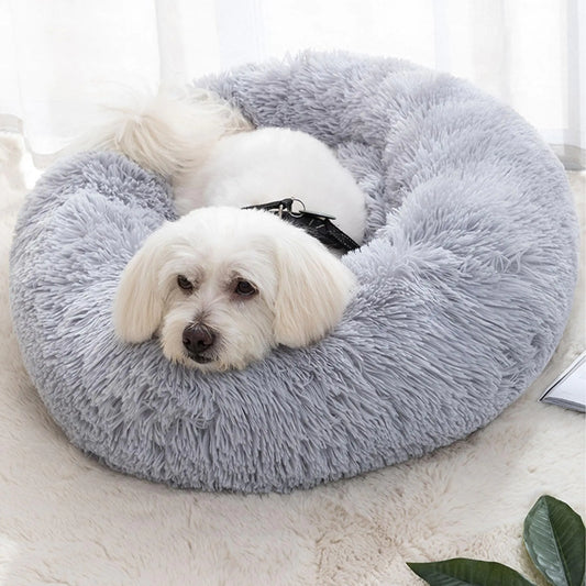 Lemuluxe Cat Bed – Fluffy Round Donut Pet Bed for Indoor Cats & Small Dogs, Anti-Slip & Calming Plush (Grey, 20")